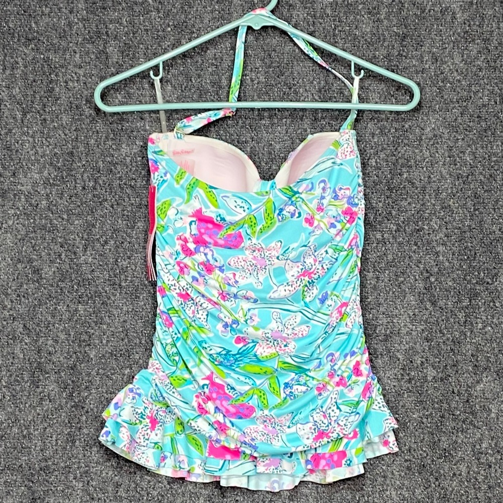 Lilly Pulitzer Carmen Ruffled Tankini Top Bali Blue Sway This‎ Way Swim Size 4 - Picture 4 of 13